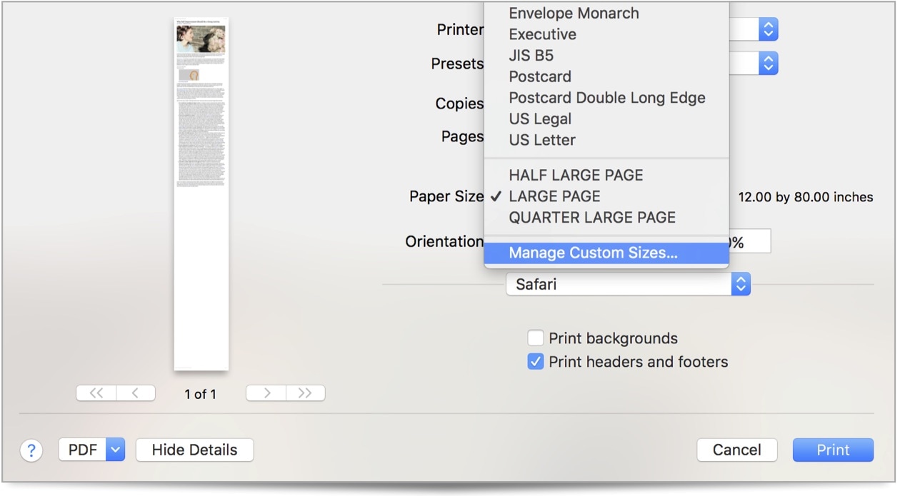 How to set up custom paper sizes in macOS.
